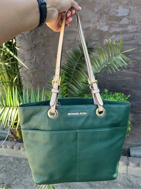 Green Michael Kors Pebbled Leather Tote